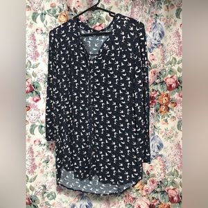 Max jeans button up bird 3/4 sleeve shirt, size small